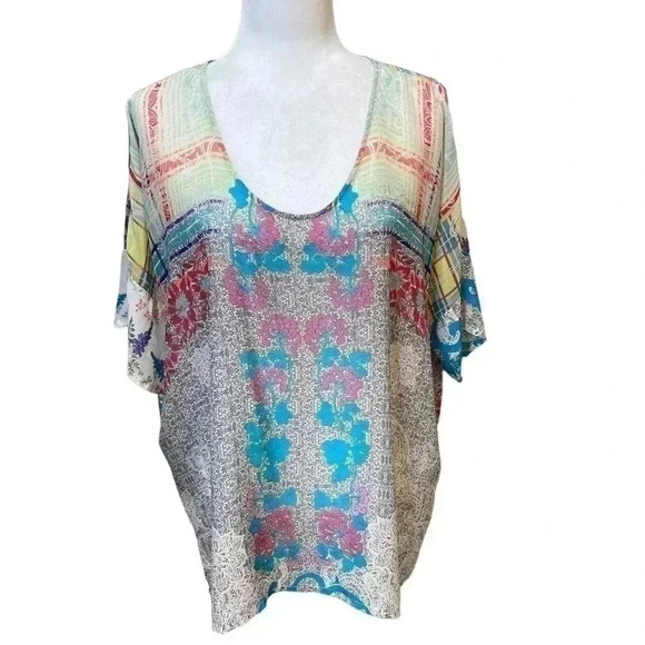 Johnny Was Short Sleeve V-Neck Floral Oversized Mixed Pattern Size M - Picture 7 of 7